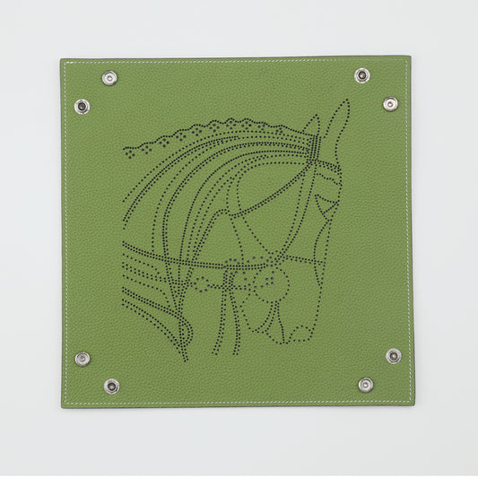 T-02　アクセサリートレイ（馬柄）　パンチング　抹茶グリーン　中皿