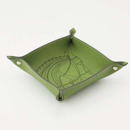 T-02　アクセサリートレイ（馬柄）　パンチング　抹茶グリーン　中皿